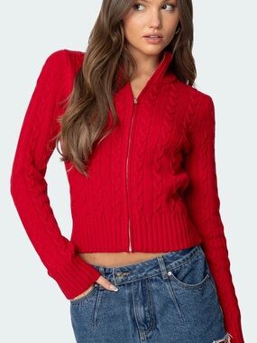 Ryn Zip Up Cable Knit Cardigan Edikted